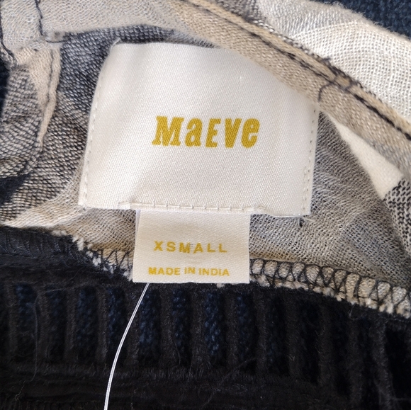 Anthropologie Maeve Plaid Kimono Belted Tunic Dress Black Tan White XS New - Picture 4 of 8